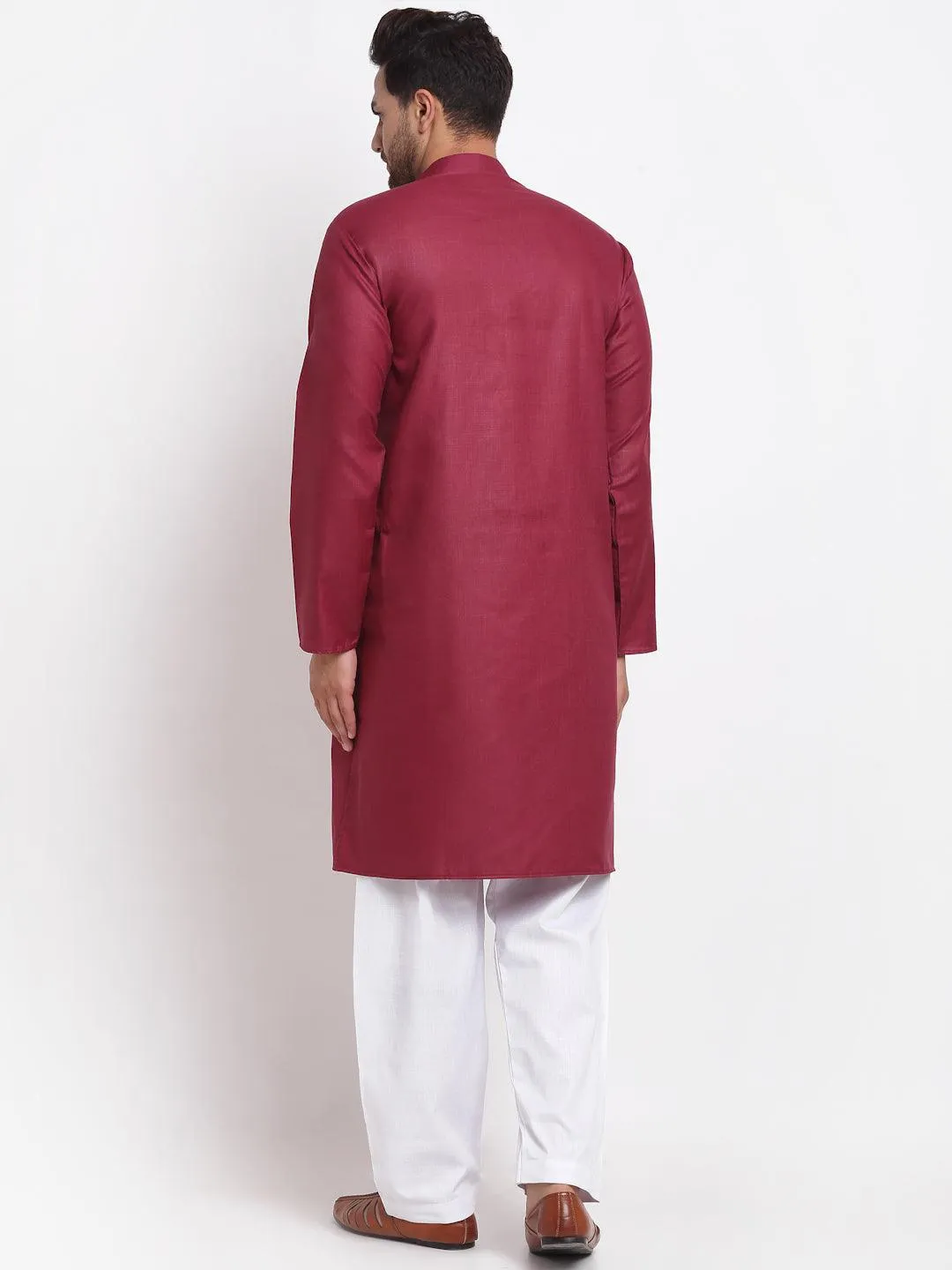 Men's Maroon Solid Kurta With White Salwar - Benstoke