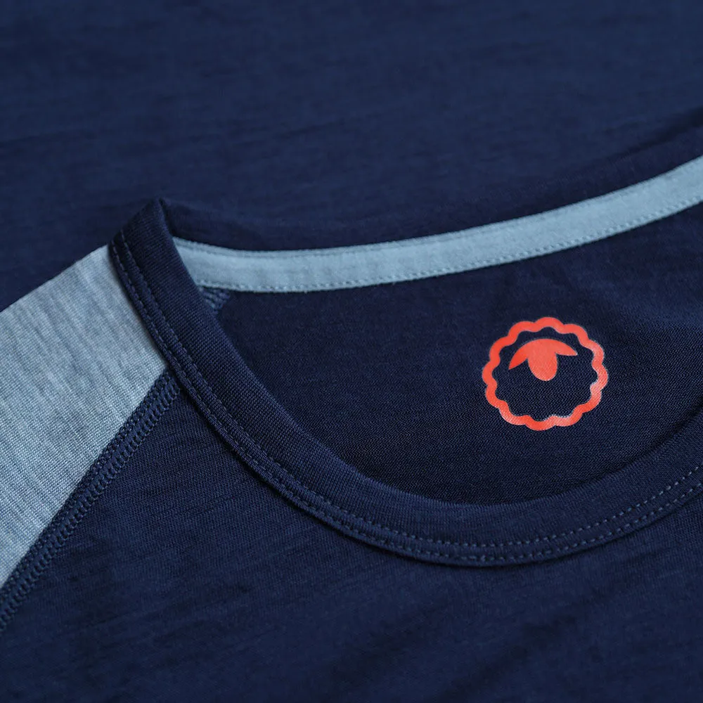 Mens Merino 150 Raglan Baseball Tee (Navy/Sky)