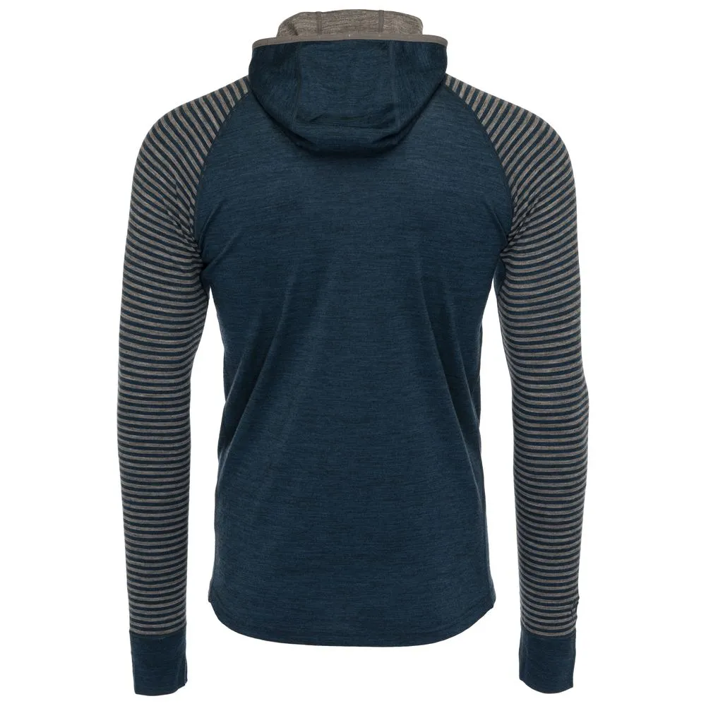 Mens Merino 200 Zip Neck Hoodie (Stripe Petrol/Charcoal)