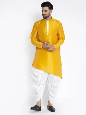 Men's Mustard Solid Kurta With White Dhoti Pant - Benstoke