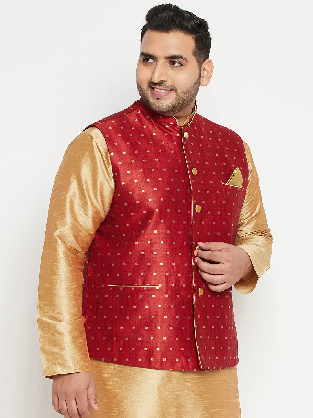 Men's Plus Maroon Nehru Jacket - Vastramay