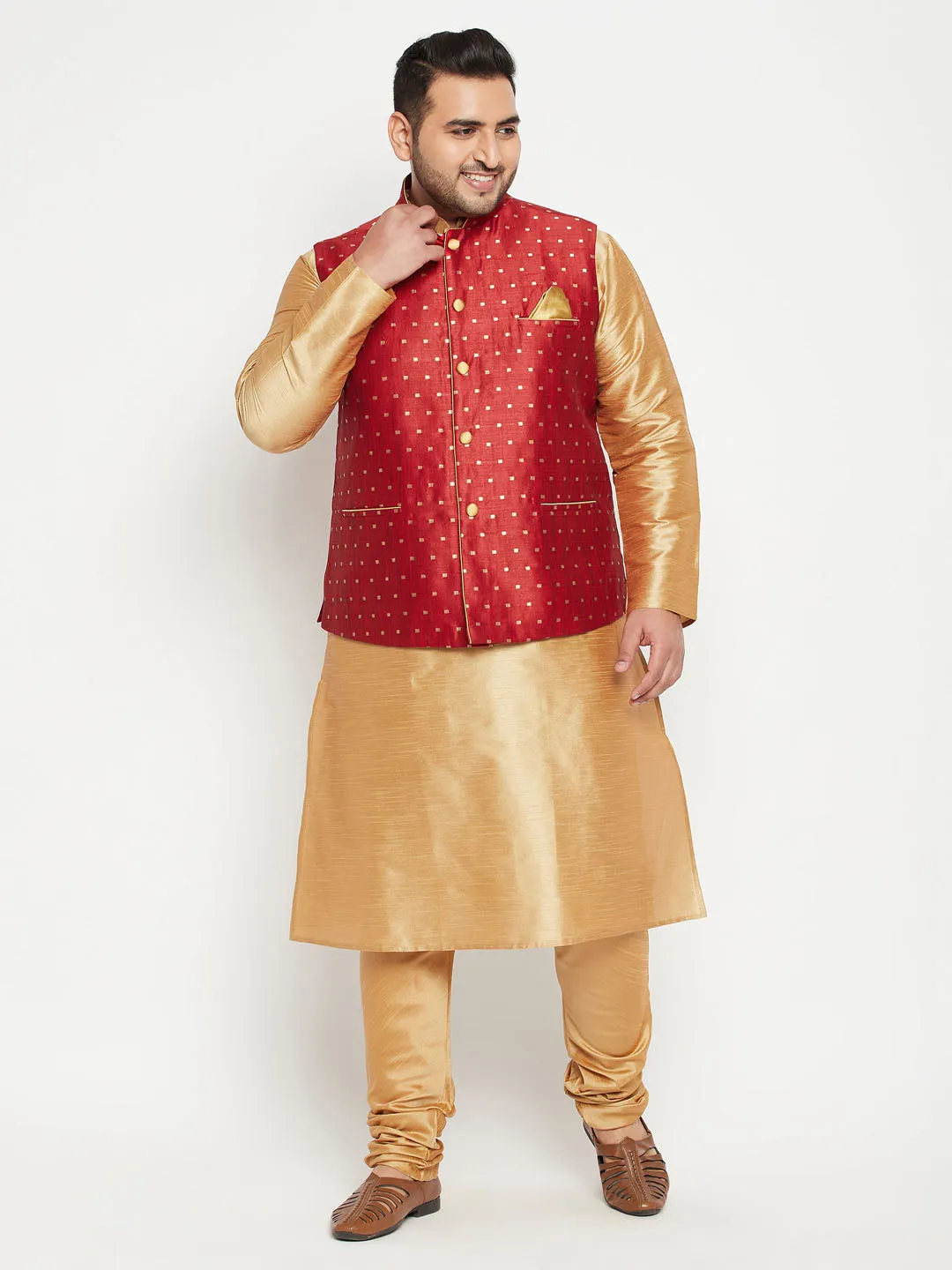 Men's Plus Maroon Nehru Jacket - Vastramay