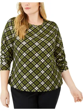 Michael Kors Women's Plaid Pullover Blouse Green Size 0X