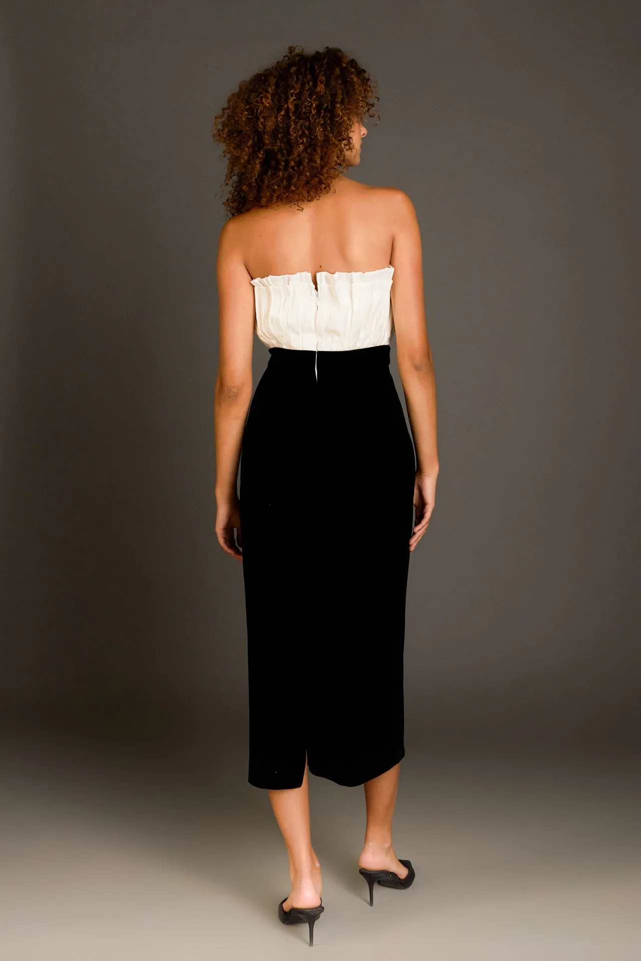 Mix Media Velvet Strapless Midi Dress