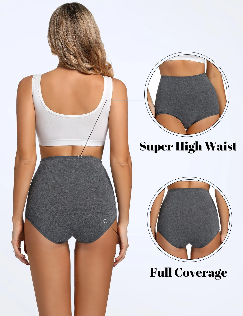 Molasus Womens Cotton Underwear Super High Waisted Briefs Full Coverage Panties