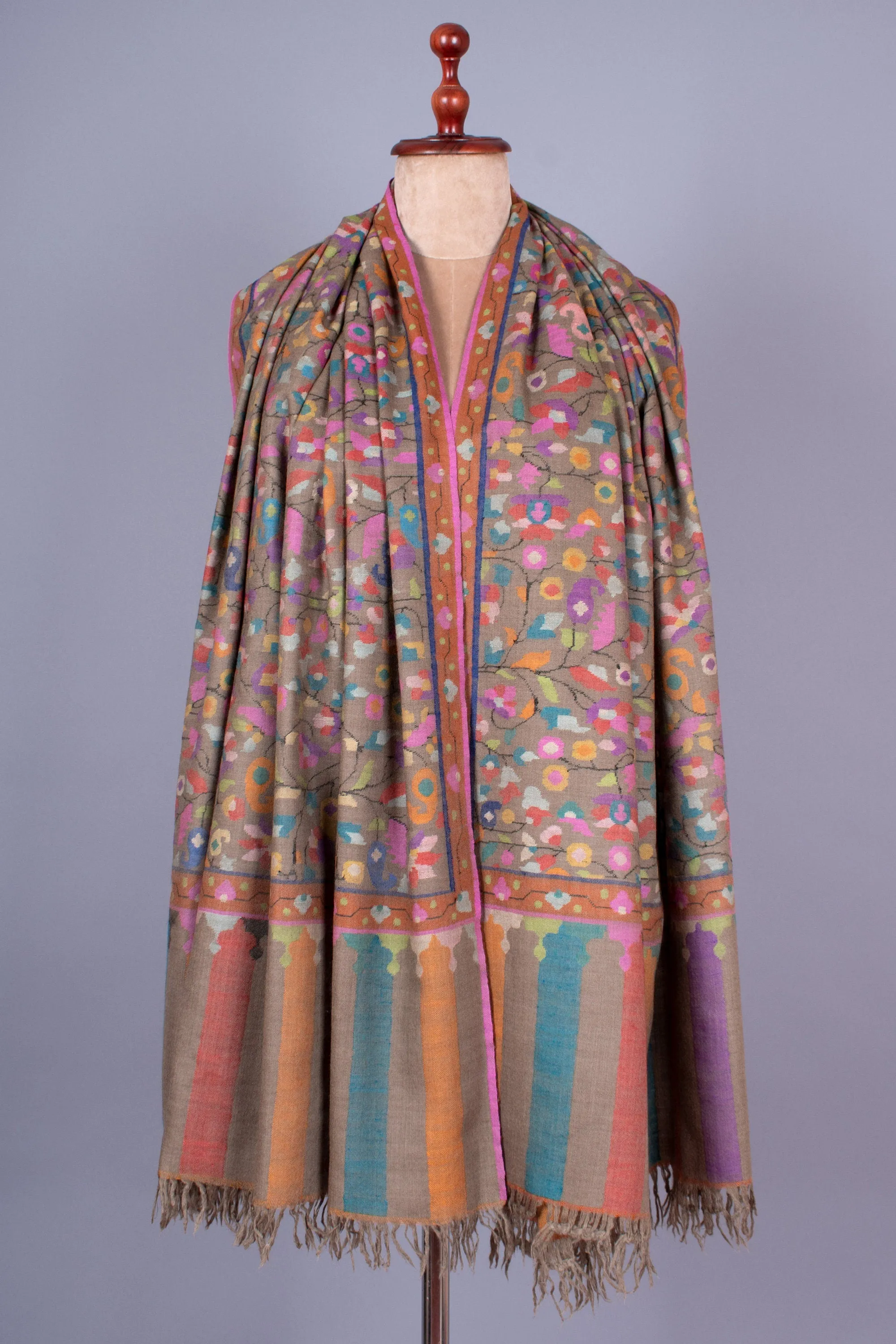 Muzamil Kani Shawl, Pure Pashmina Kashmiri Wrap, Handwoven On Handloom 40x80"