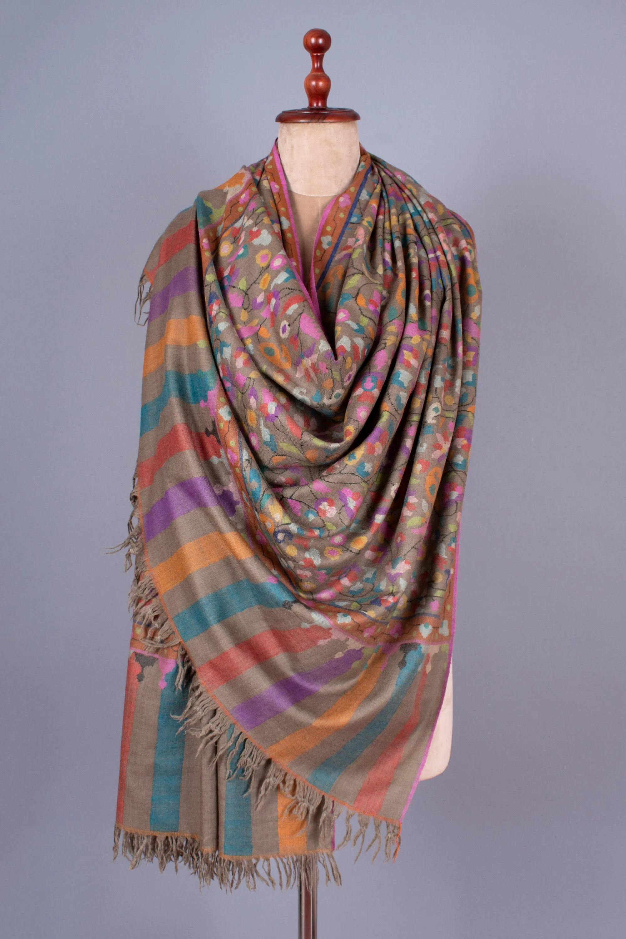 Muzamil Kani Shawl, Pure Pashmina Kashmiri Wrap, Handwoven On Handloom 40x80"