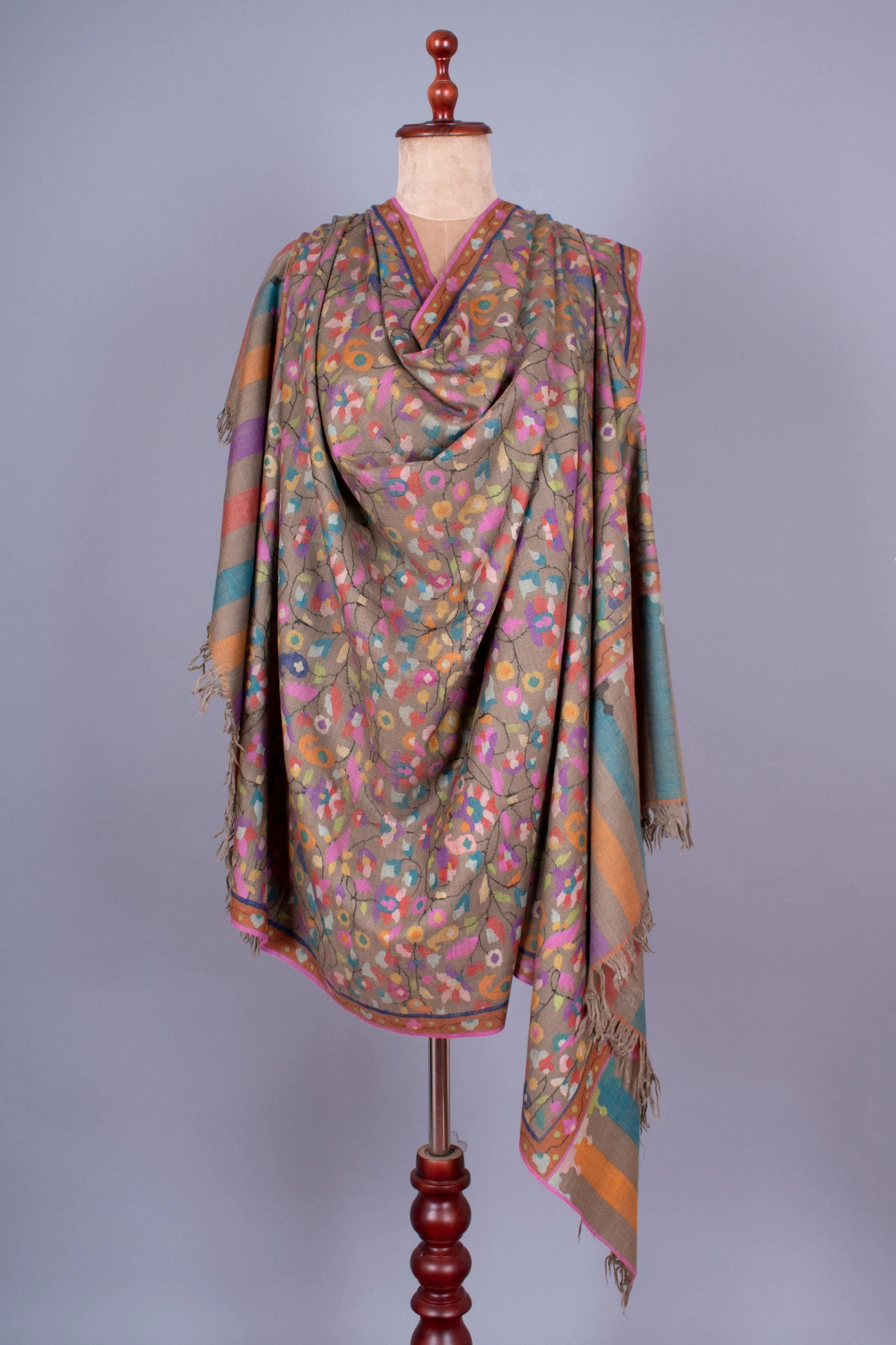 Muzamil Kani Shawl, Pure Pashmina Kashmiri Wrap, Handwoven On Handloom 40x80"