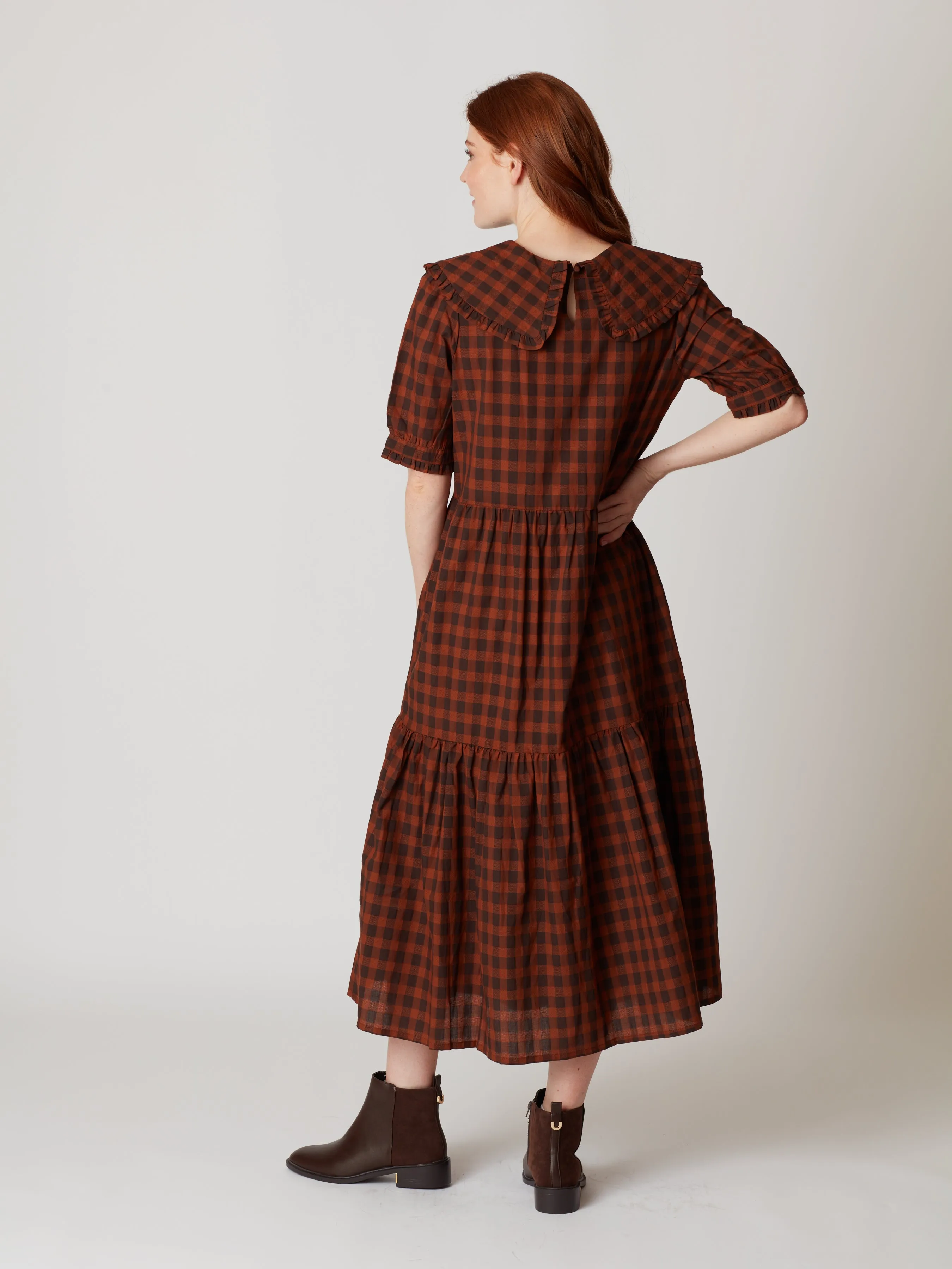 Nami Collared Check Midi Dress