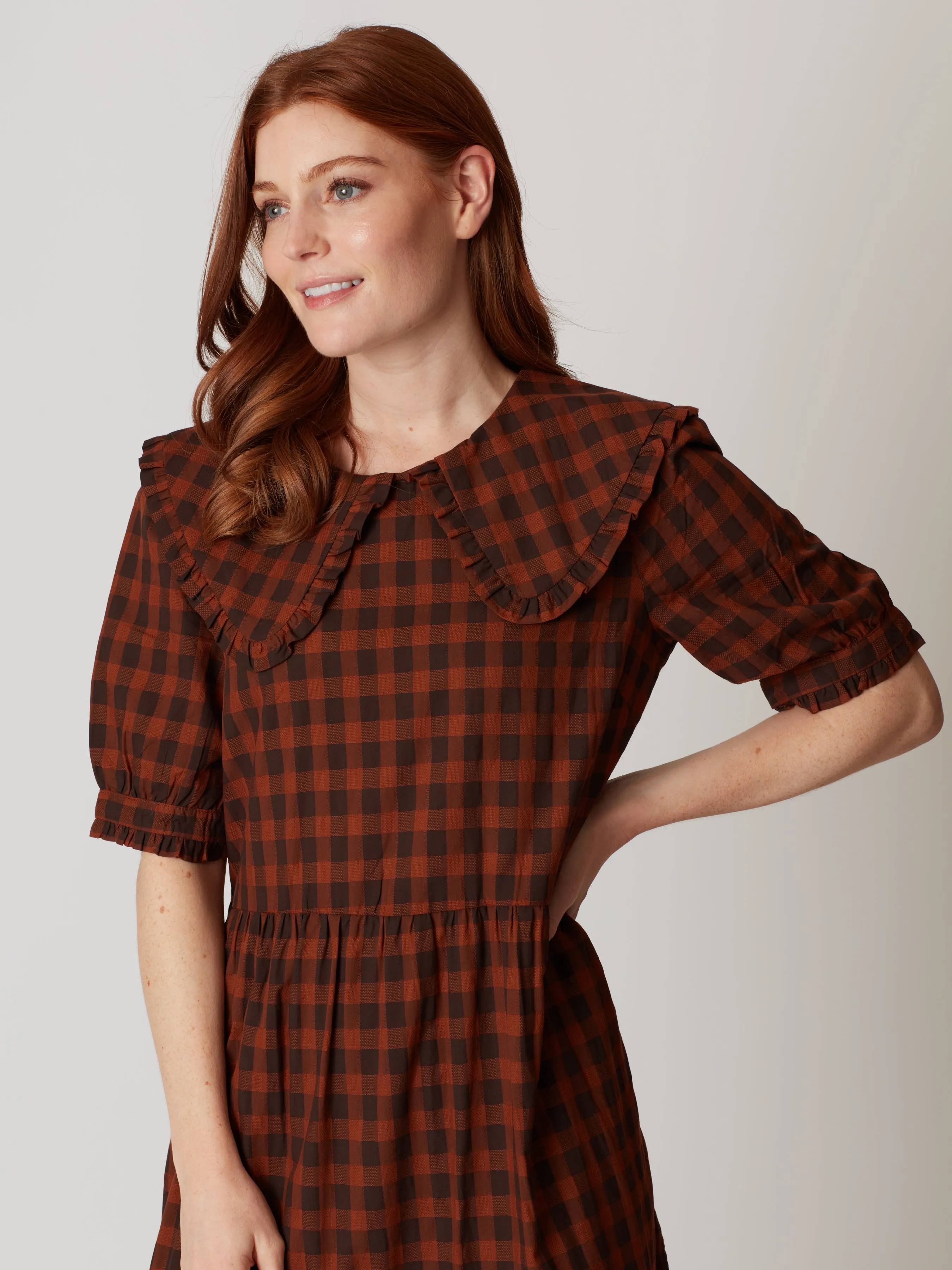 Nami Collared Check Midi Dress