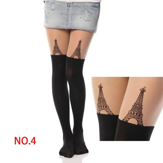 New Sexy Girl's Pantyhose Design Pattern Printed Tattoo Stockings Cat shape 20 Style Sheer Pantyhose Mock Stockings Tights  90cm