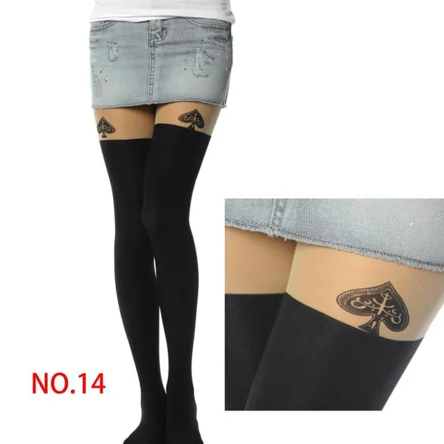 New Sexy Girl's Pantyhose Design Pattern Printed Tattoo Stockings Cat shape 20 Style Sheer Pantyhose Mock Stockings Tights  90cm