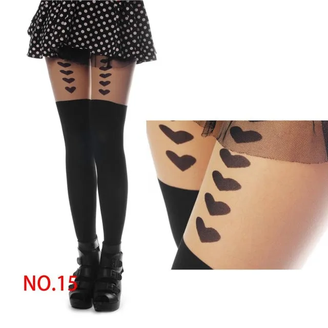 New Sexy Girl's Pantyhose Design Pattern Printed Tattoo Stockings Cat shape 20 Style Sheer Pantyhose Mock Stockings Tights  90cm