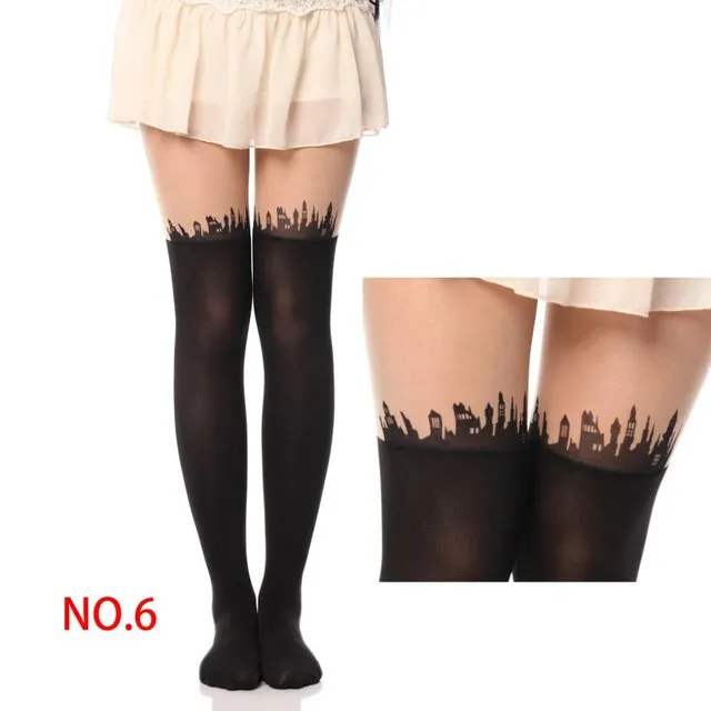 New Sexy Girl's Pantyhose Design Pattern Printed Tattoo Stockings Cat shape 20 Style Sheer Pantyhose Mock Stockings Tights  90cm