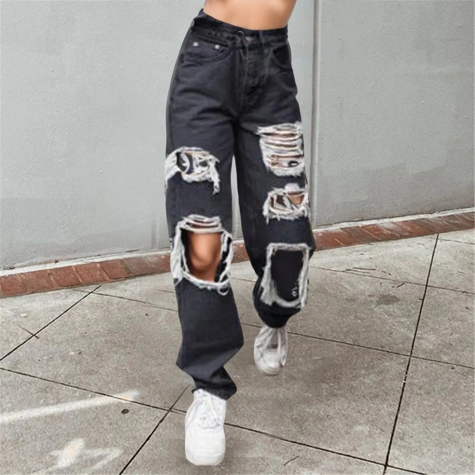 New Sexy High Waist Blue Washed Jeans Spring Summer Fashion Denim Loose Fit Wide Leg Casual Streetwear Women Pants