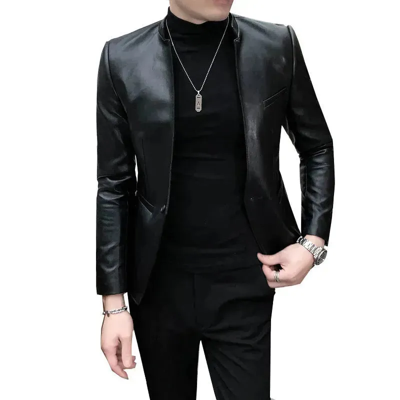 New Trendy Vintage Autumn Winter Slim fit Leather Jacket Men