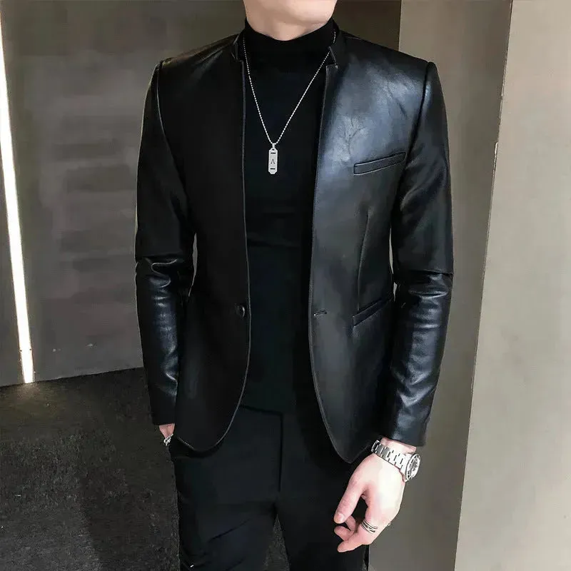 New Trendy Vintage Autumn Winter Slim fit Leather Jacket Men