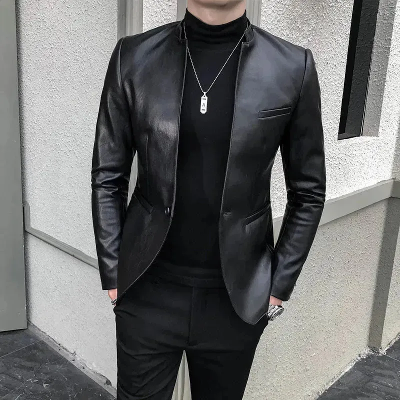 New Trendy Vintage Autumn Winter Slim fit Leather Jacket Men