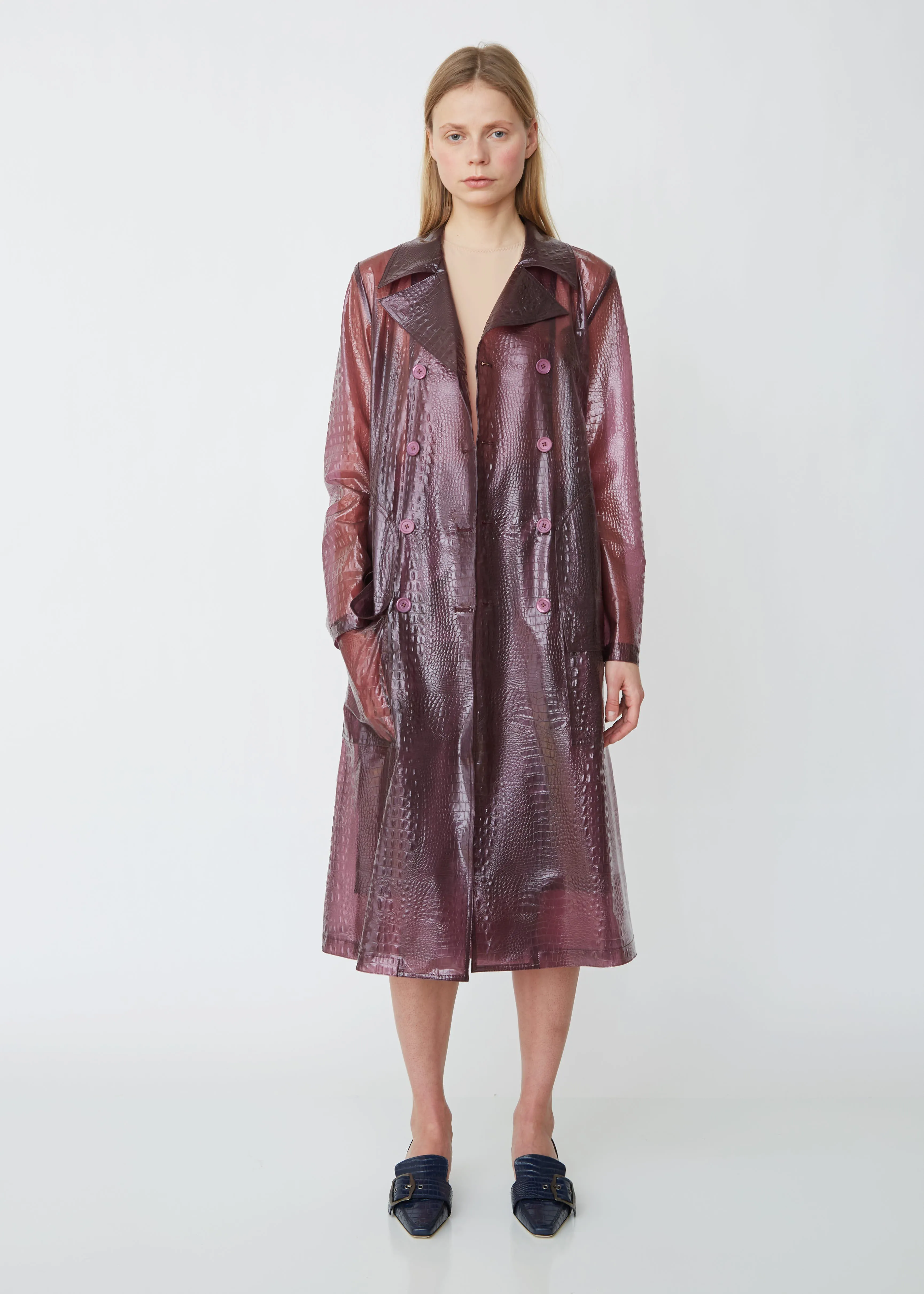 Nisa Embossed Plastic Trench Coat