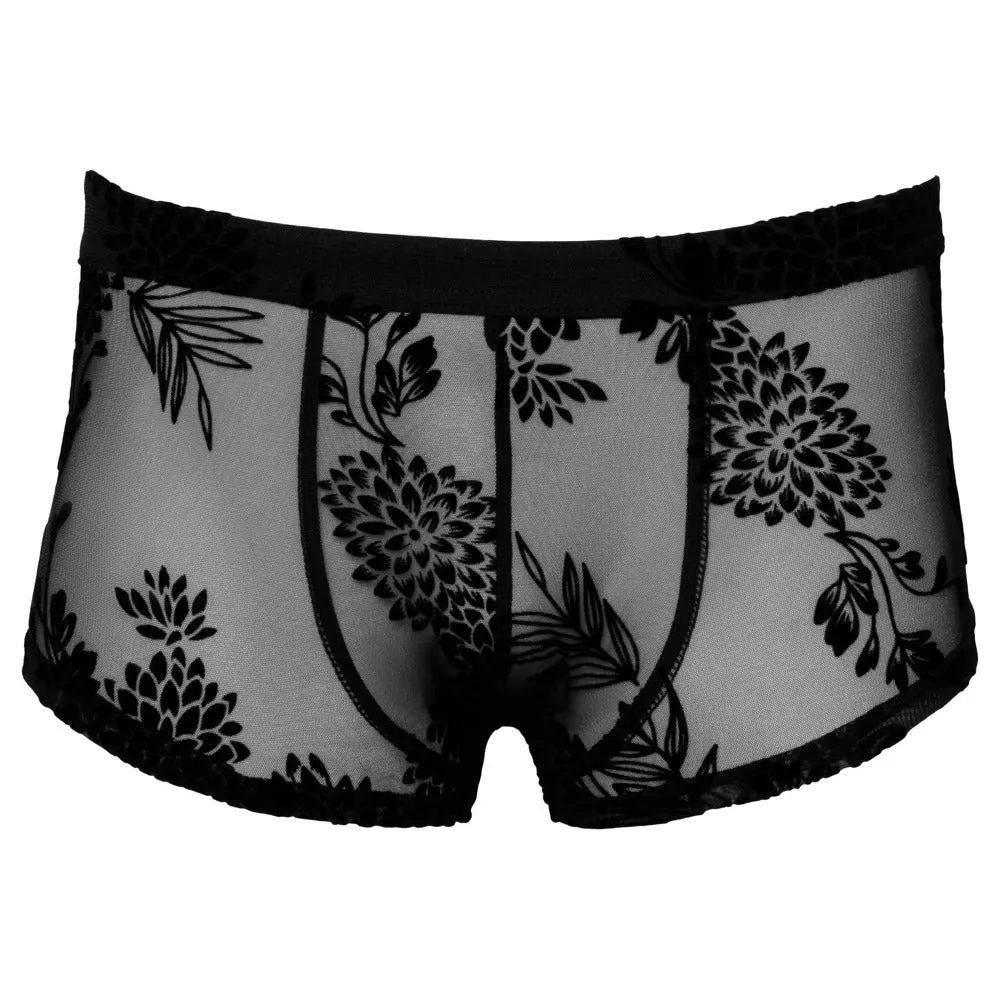 Noir Flora Flock Shorts Sheer Black