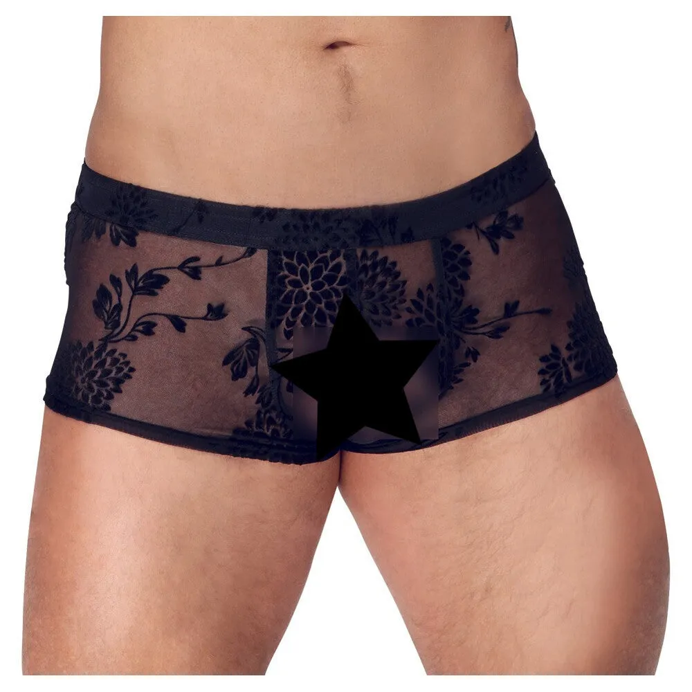 Noir Flora Flock Shorts Sheer Black