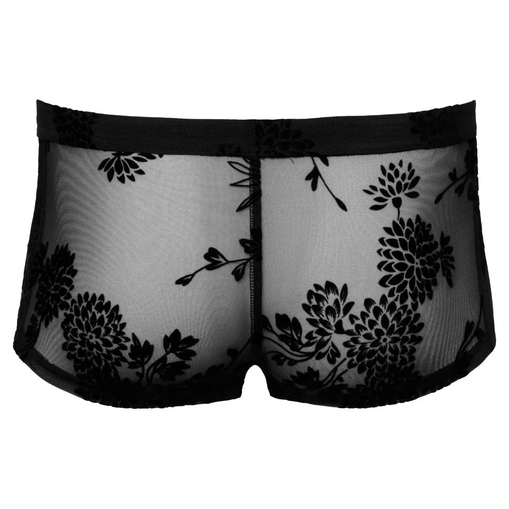 Noir Flora Flock Shorts Sheer Black