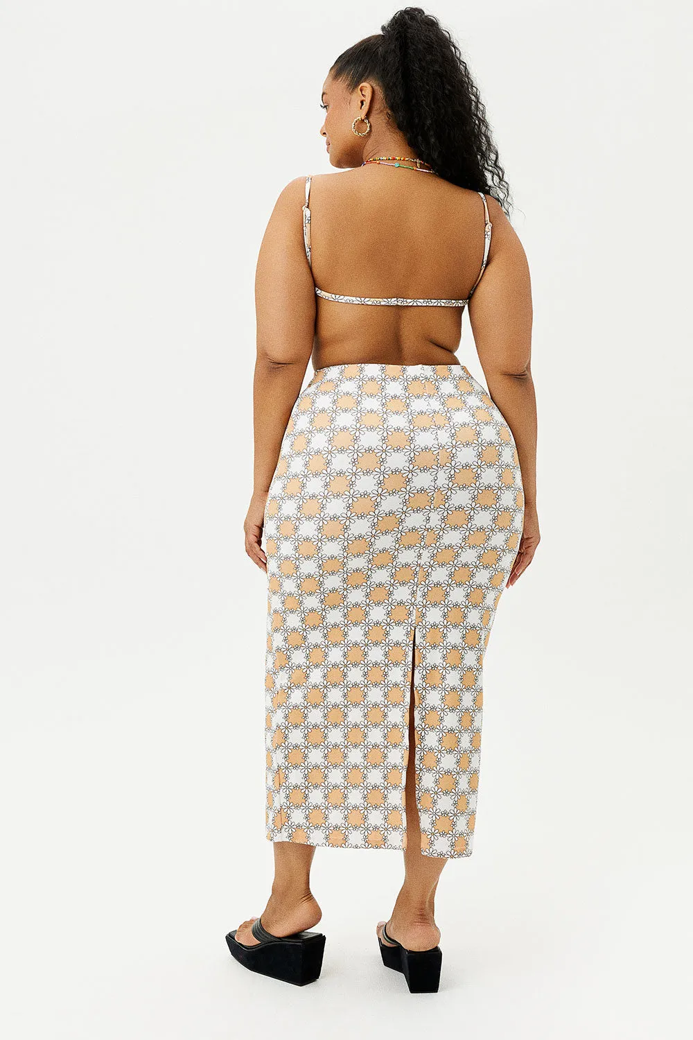 Opal Terry Midi Skirt - Nude Daisy