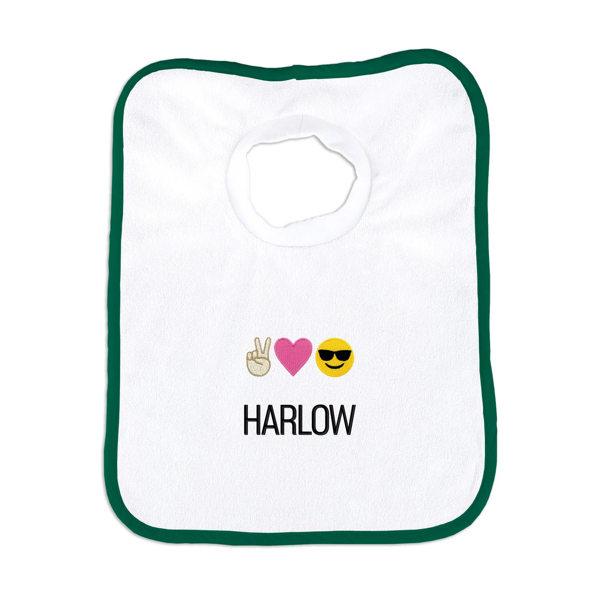 Personalized Peace Love Happiness Emoji Bib