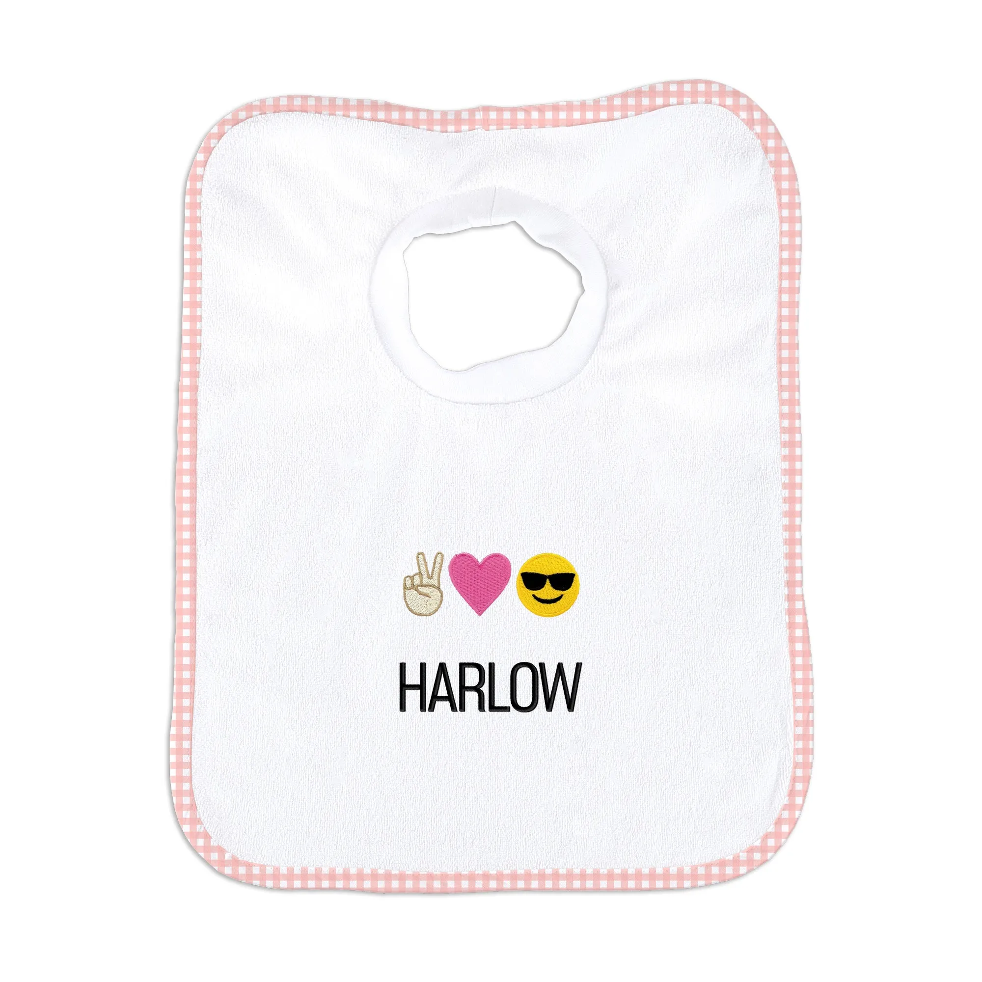 Personalized Peace Love Happiness Emoji Bib