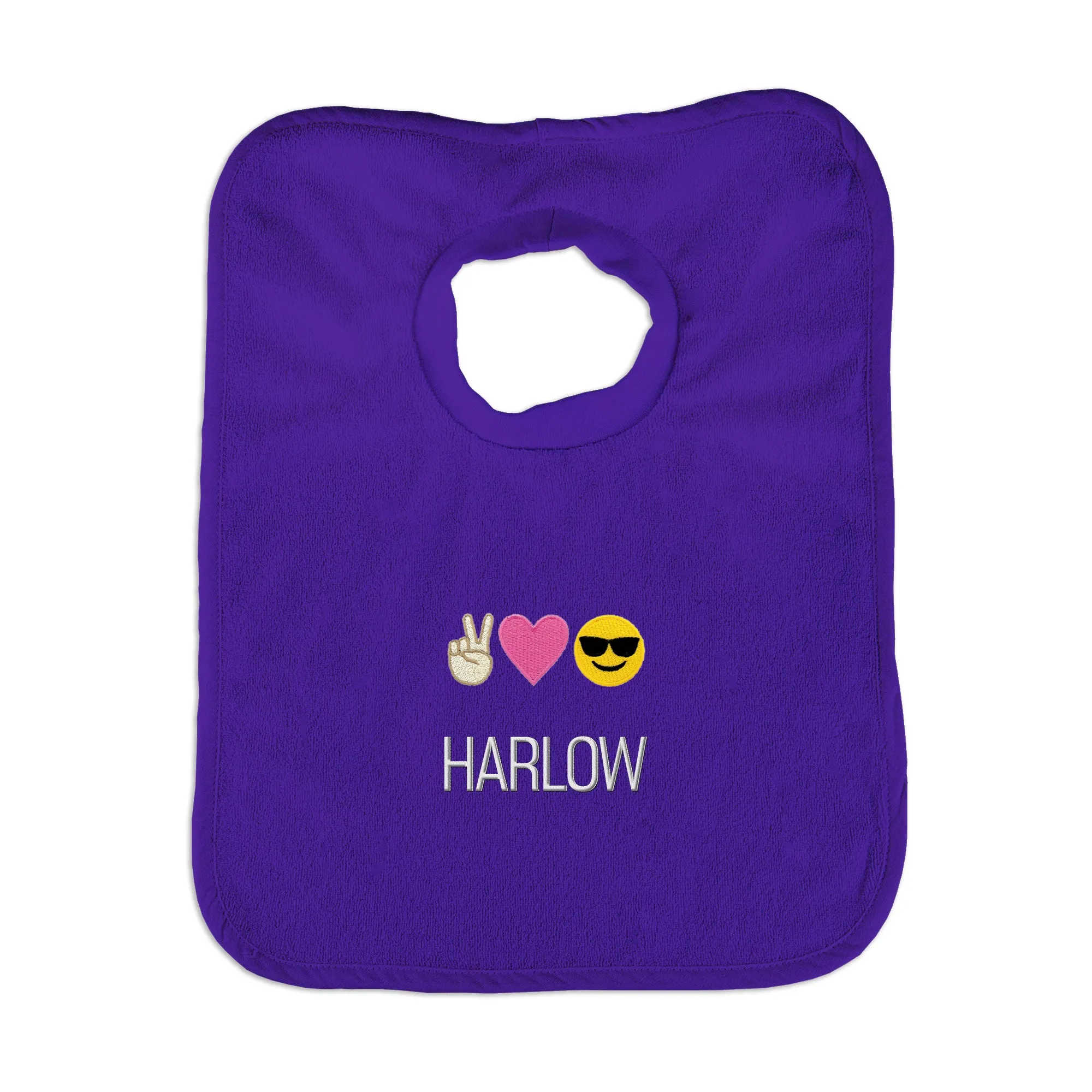 Personalized Peace Love Happiness Emoji Bib