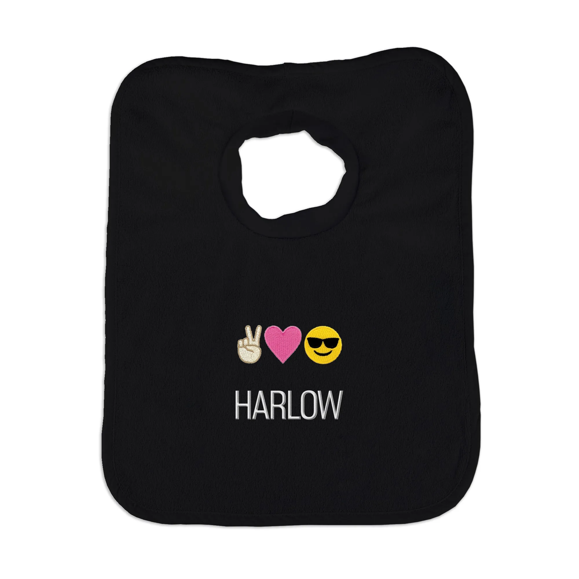 Personalized Peace Love Happiness Emoji Bib