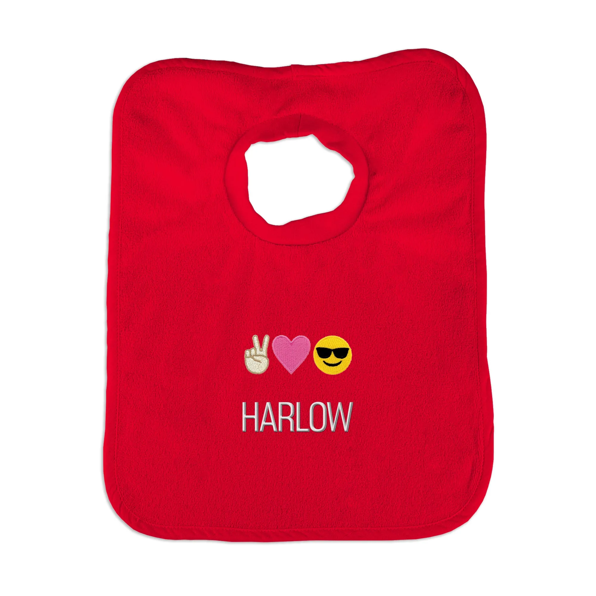 Personalized Peace Love Happiness Emoji Bib