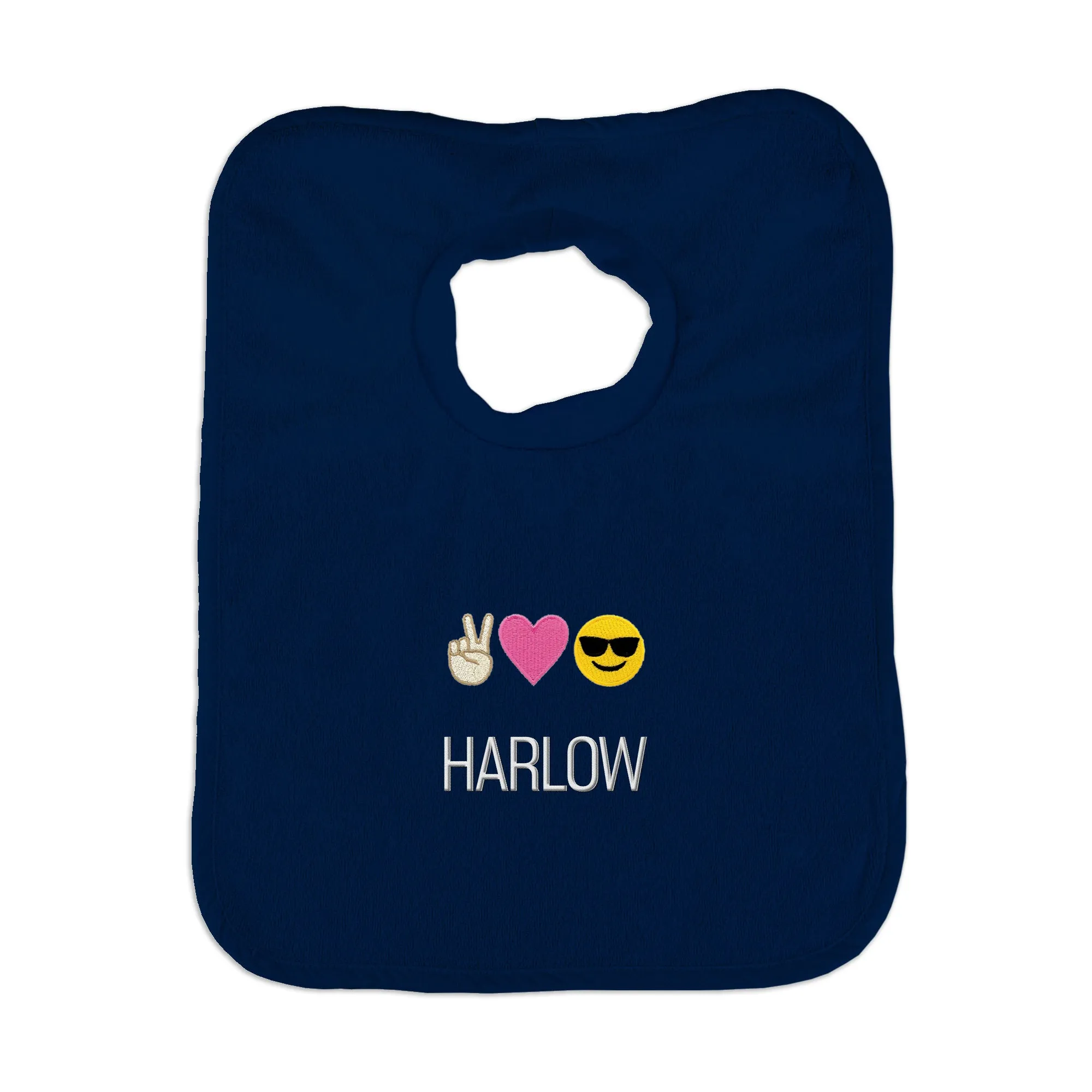 Personalized Peace Love Happiness Emoji Bib