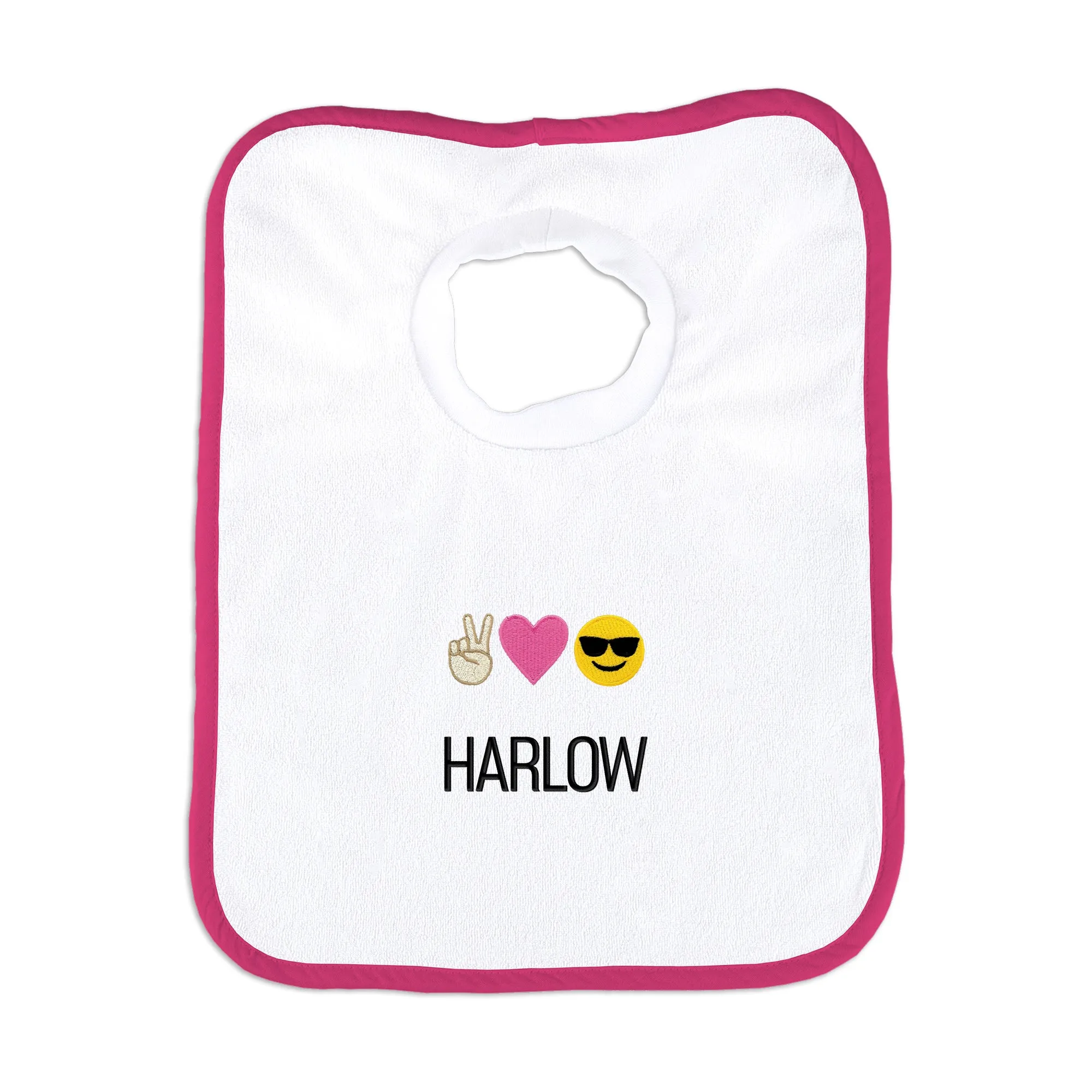 Personalized Peace Love Happiness Emoji Bib