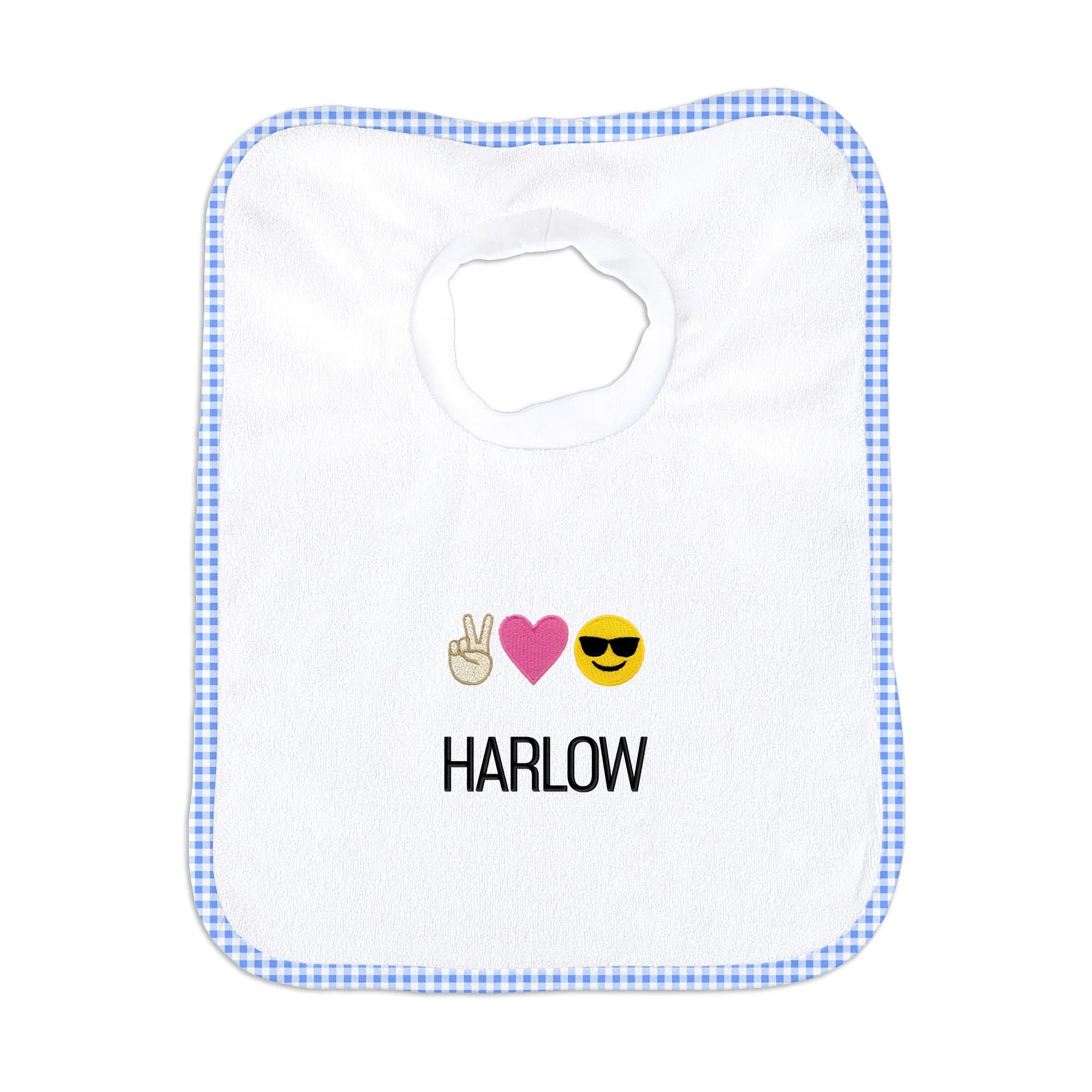 Personalized Peace Love Happiness Emoji Bib