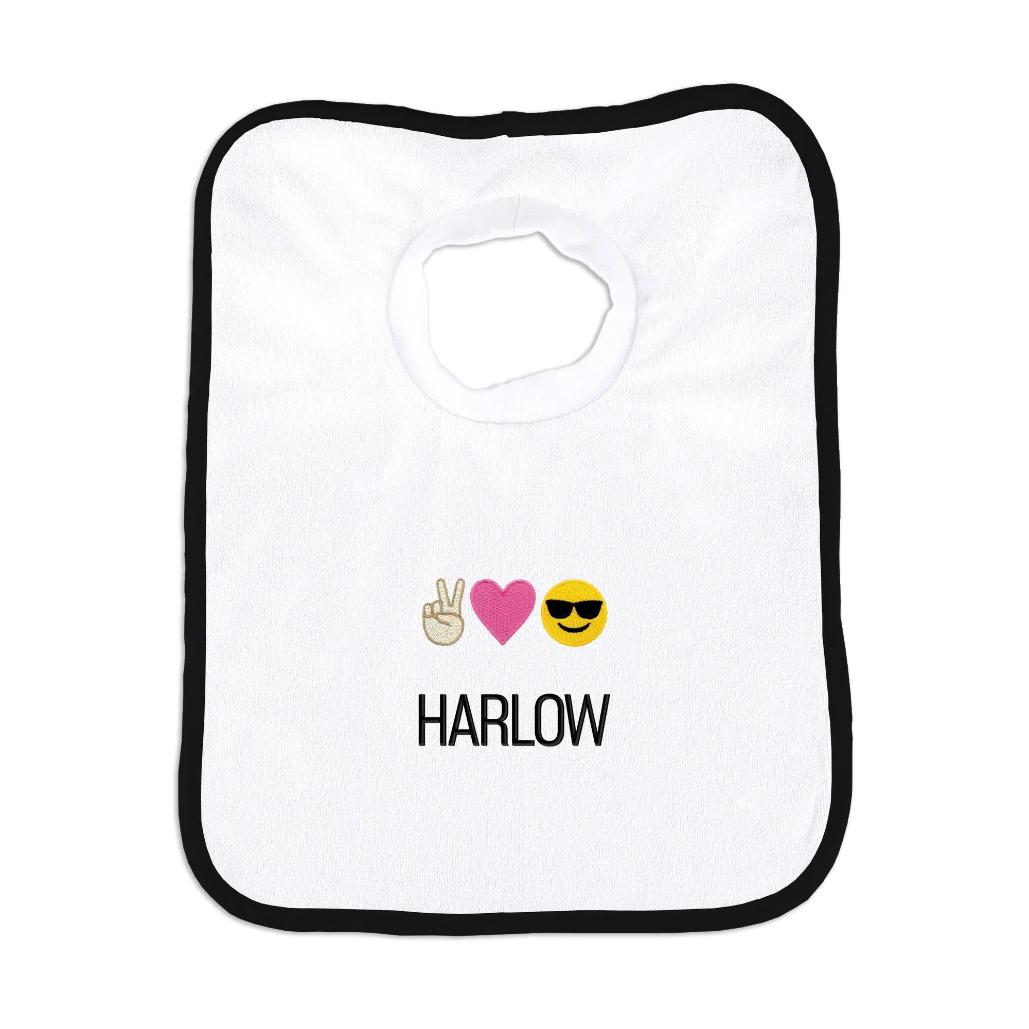 Personalized Peace Love Happiness Emoji Bib