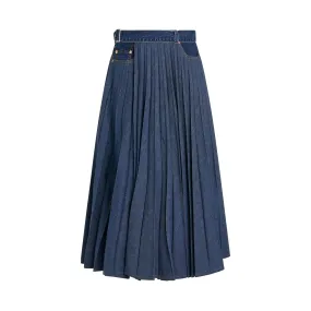 Pleated Denim Skirt in Blue