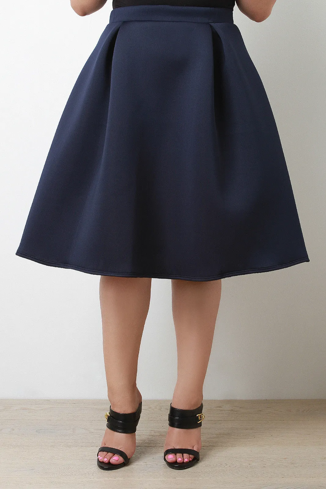 Pleated Neoprene Midi Skirt