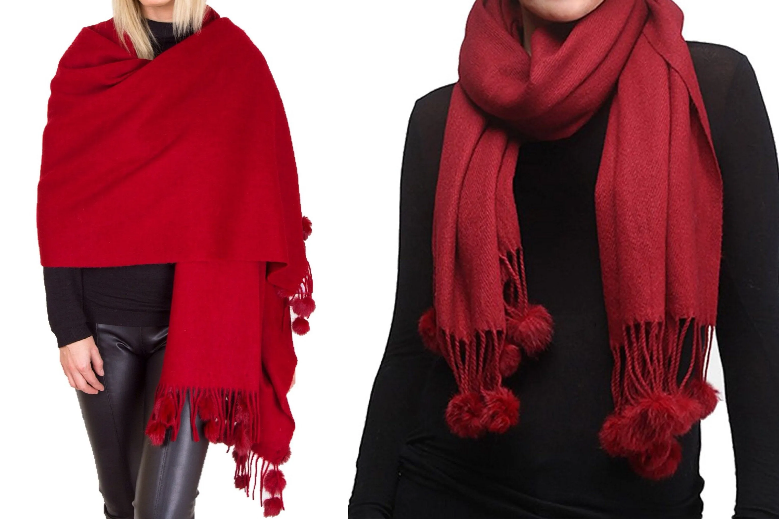 Pom-Pom Oversized Knit Scarf Wrap