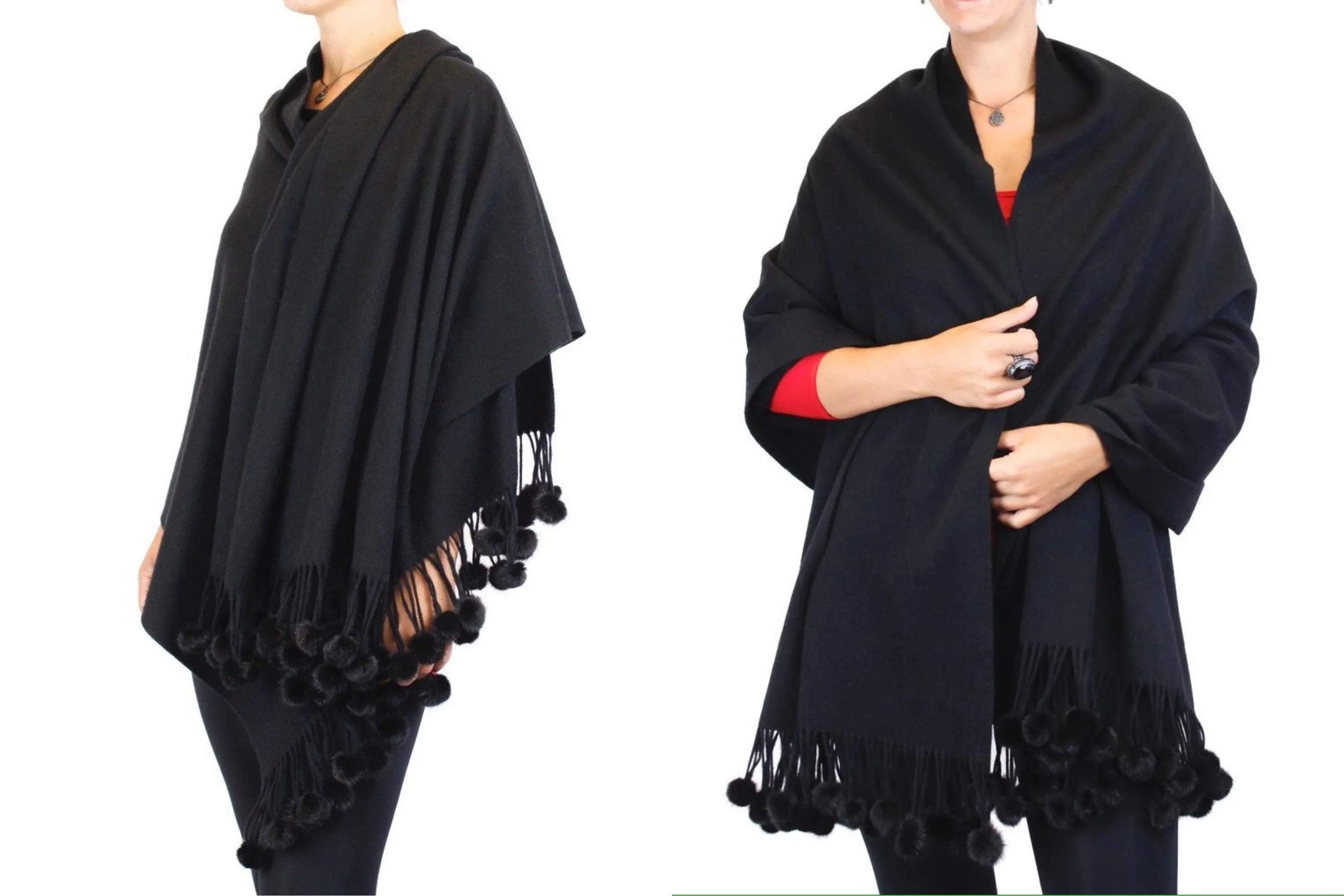 Pom-Pom Oversized Knit Scarf Wrap