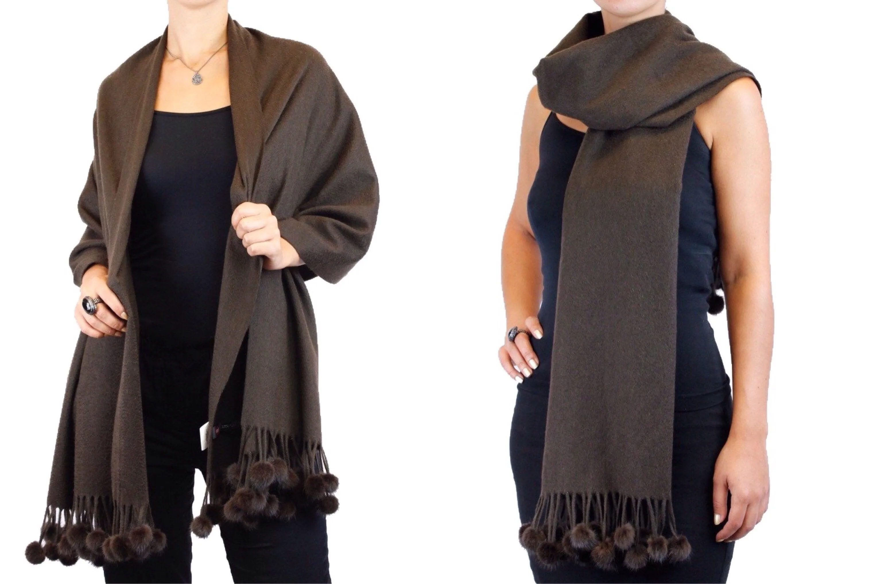 Pom-Pom Oversized Knit Scarf Wrap