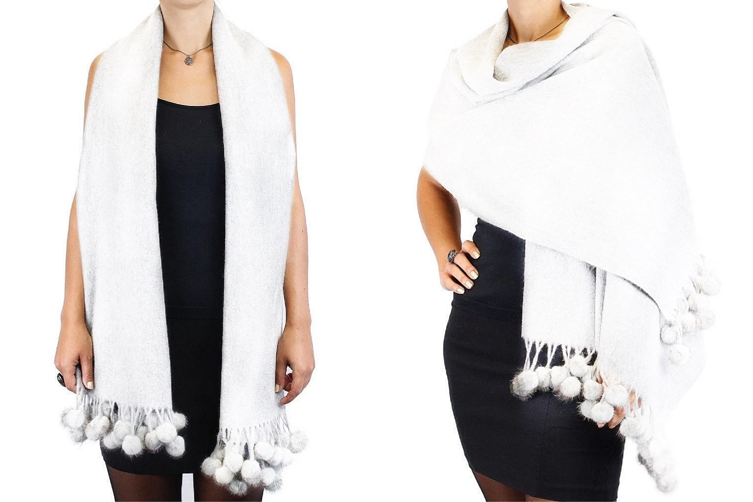 Pom-Pom Oversized Knit Scarf Wrap