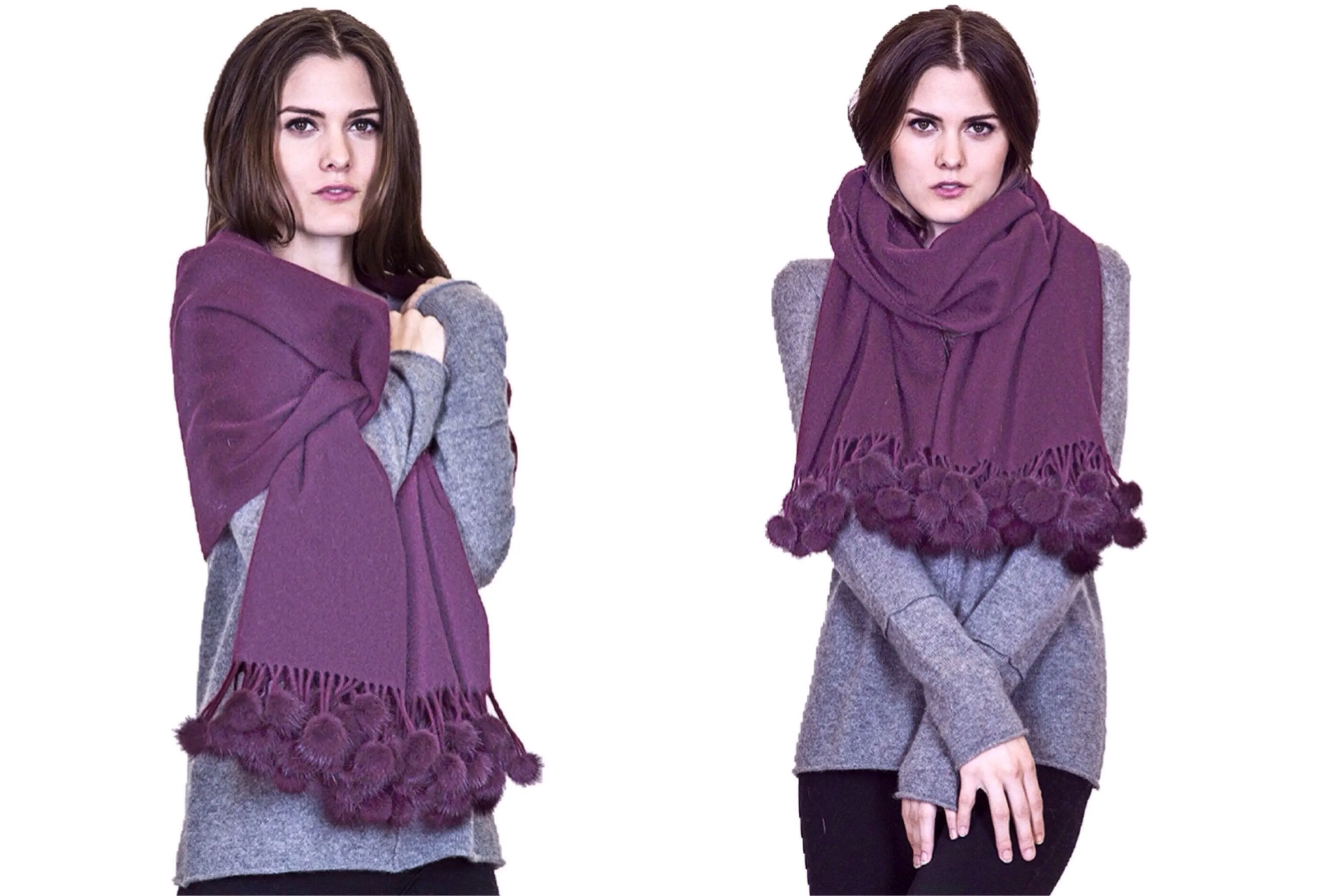 Pom-Pom Oversized Knit Scarf Wrap