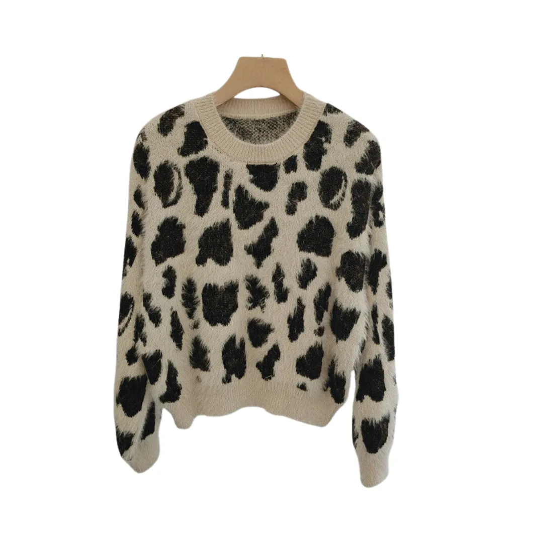 Pre Order:  Leopard Print Round Neck Knitted Sweater