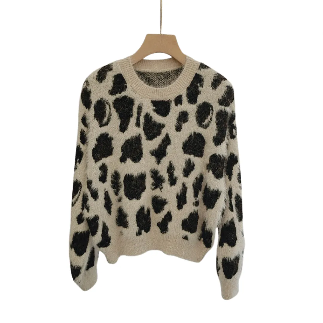 Pre Order:  Leopard Print Round Neck Knitted Sweater