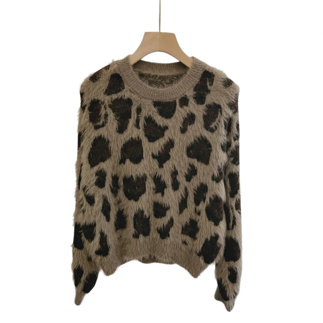 Pre Order:  Leopard Print Round Neck Knitted Sweater