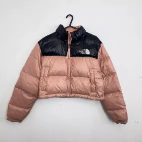 Preowned The North Face Womens 700 Down Nuptse Crop Puffer Jacket Size S Pink Black