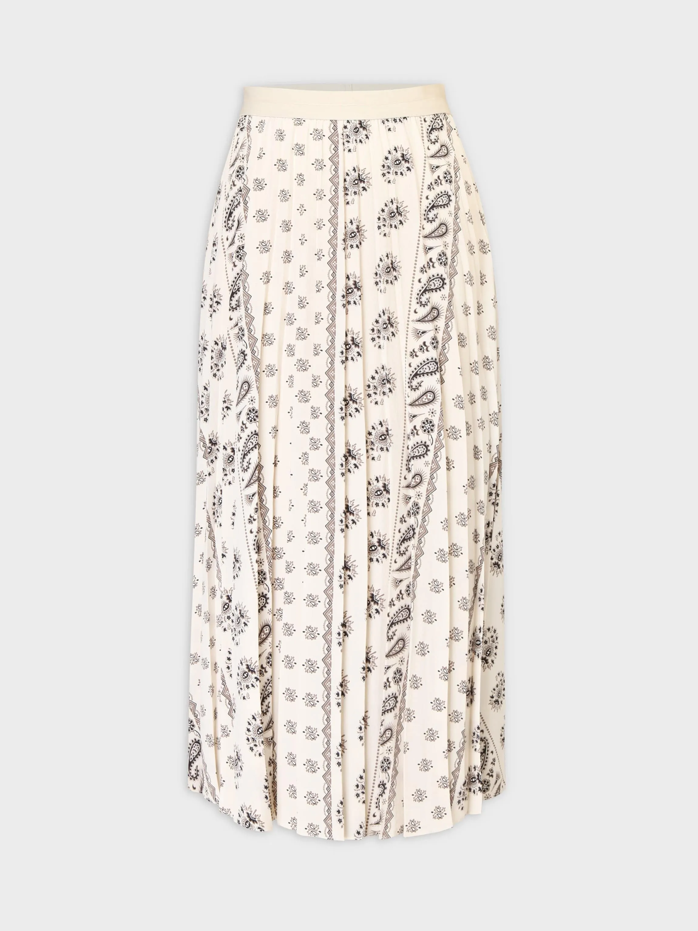 Printed Pleated Skirt 37"-Cream Bandana