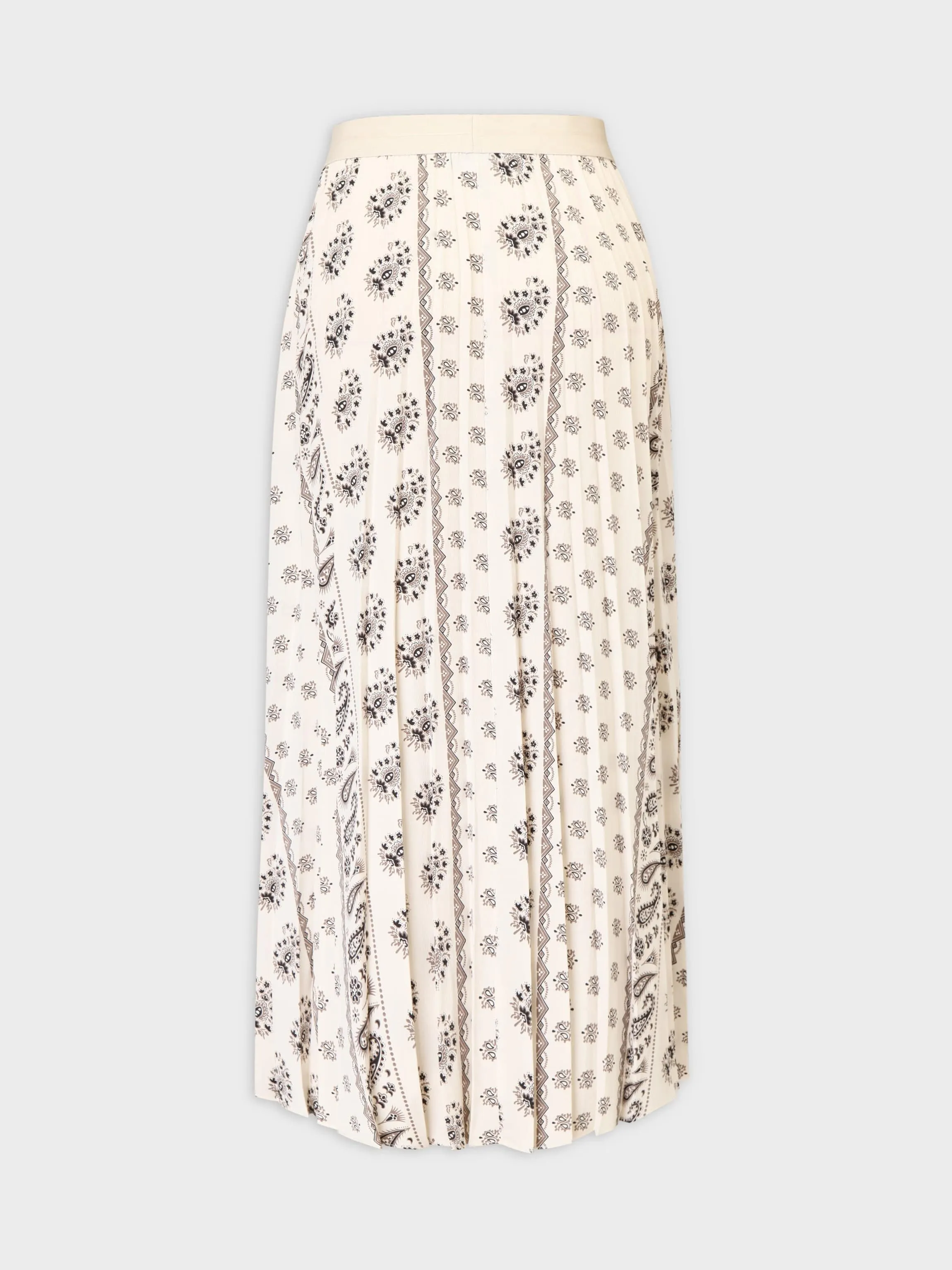 Printed Pleated Skirt 37"-Cream Bandana