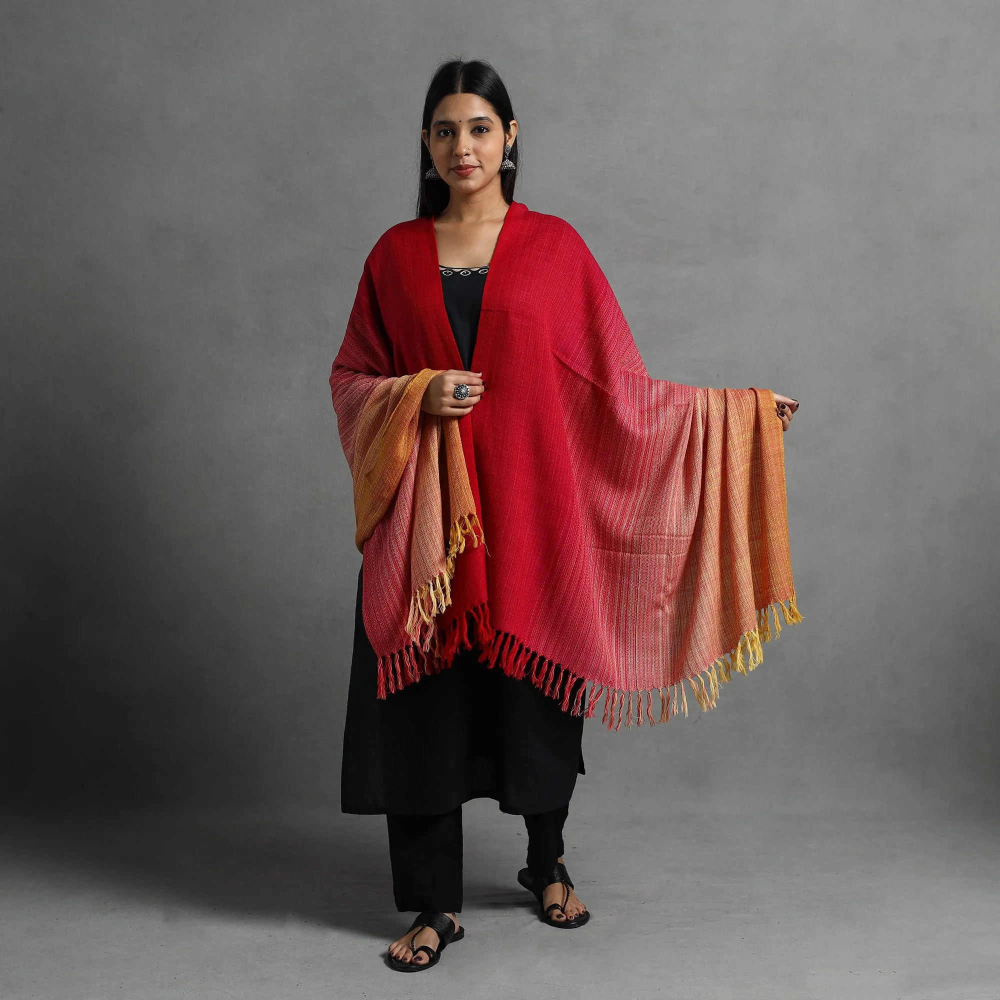 Red - Kumaun Handwoven Pure Merino Wool Shawl for Women 117